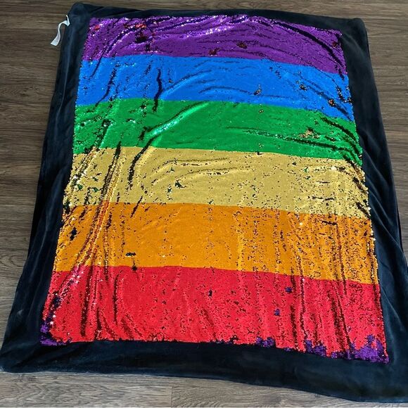 Disney Mickey Rainbow and Castle Sequin Plush Throw 48” x 56” Black and Rainbow - Picture 6 of 10
